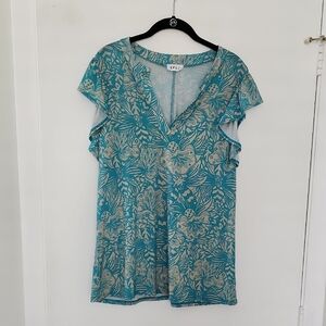 Spla Nude & Turquoise Floral Top